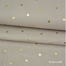 Beige Double Gauze with Gold Hearts - 60967/052