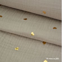 Beige Double Gauze with Gold Hearts - 60967/052