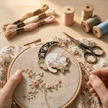 Moon cat - Embroidery Magnets